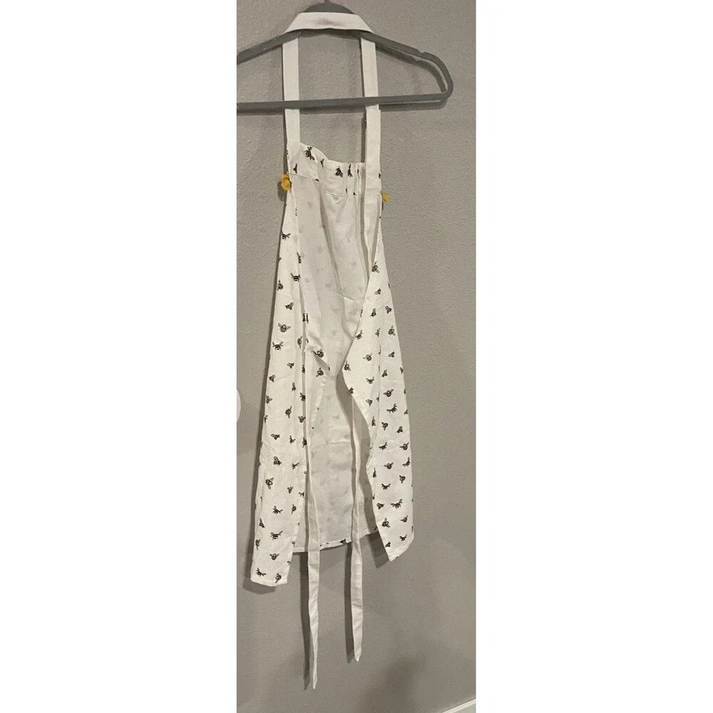 Full Kitchen Apron w/ Bumble Bee Theme Front Pocket And Pom-Pom Rick-Rack Trim